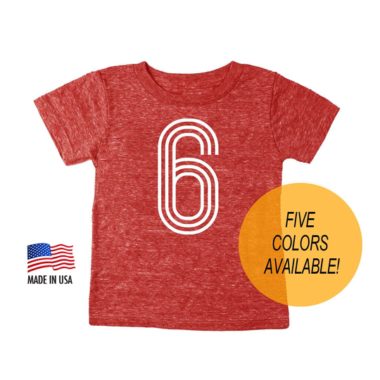 Sixth 6Th Birthday "6' Tri Blend Kid's T-Shirt - Boy & Girl Tee Twins Triplets