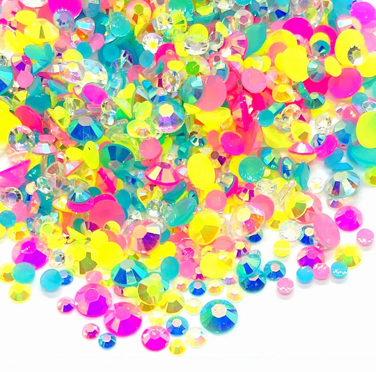 Cake Party Blend Rhinestone Mix 3/4/5/6mm Flatback Jelly Resin Rhinestones Mixed Sizes, Pretty Mix - Pinks | Clear Blue Yellow