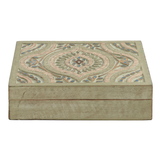 Green Geo Carved Wood Ashanti Storage Box by World Market
