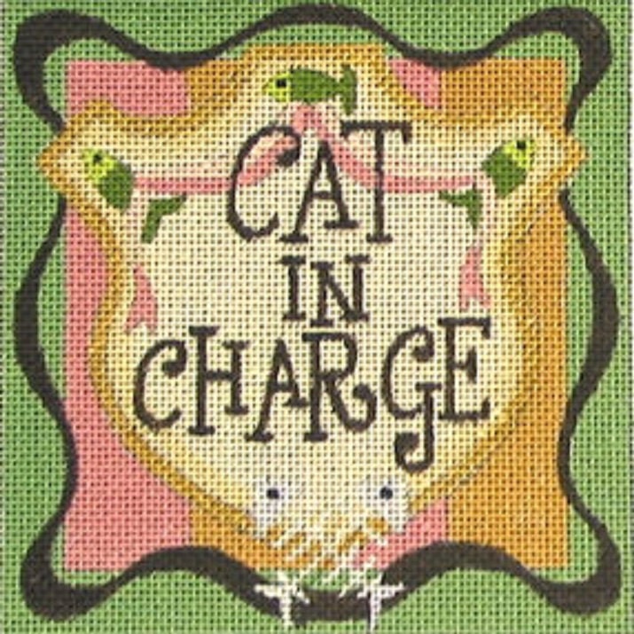 Needlepoint Handpainted Raymond Crawford Cat in Charge 5x5 -Free Us Shipping