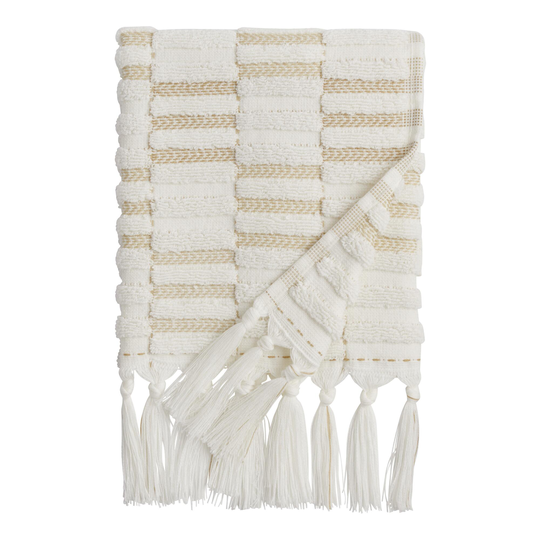 Tan And Ivory Striped Sculpted Sloan Hand Towel: Black/White - Cotton by World Market