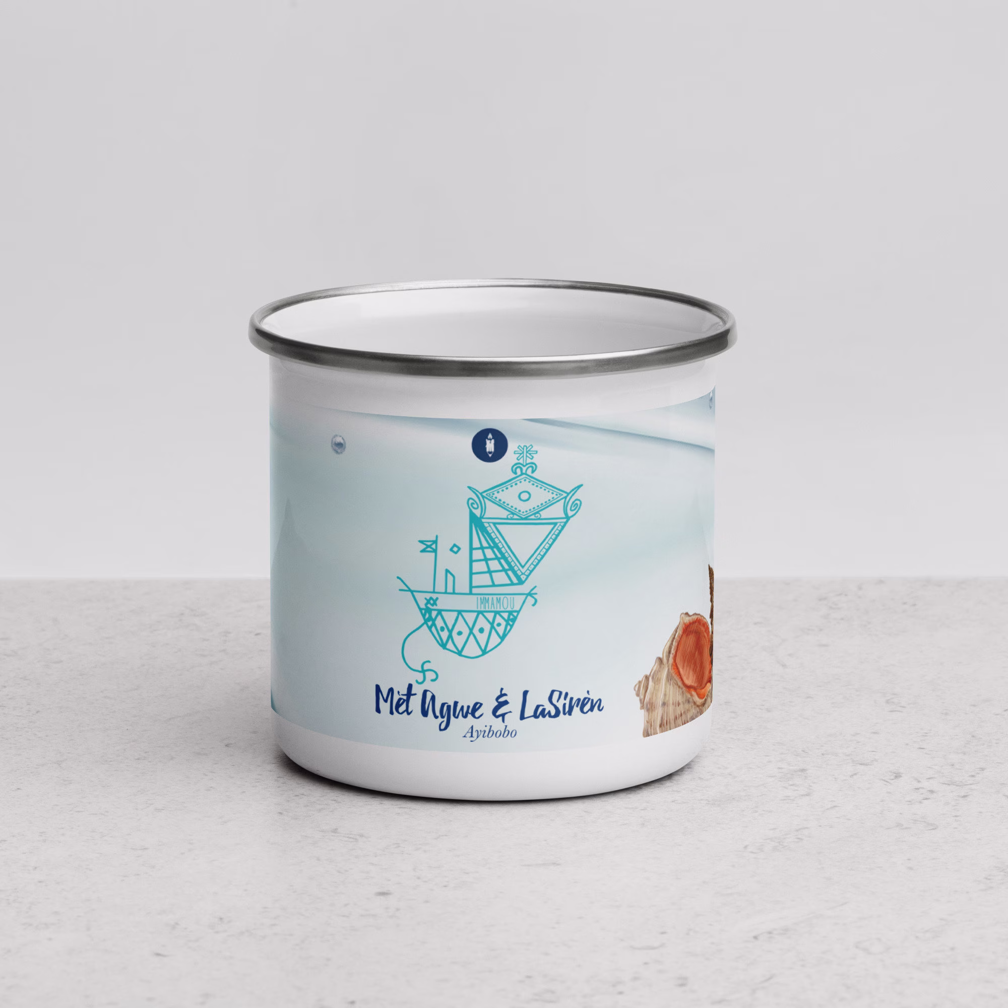 Mèt Agwe Lasirèn Haitian Vodou Vèvè Enamel Mug | Agwe Tawoyo Lasirenn