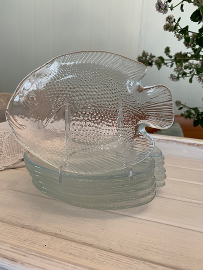 Set Of 7 Arcopal Small Clear Fish Plates - Oven Proof Good Versatile Serving Ware Ideal For Seafood Meals