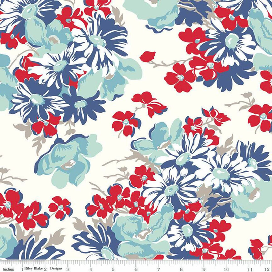 Cook Book - 108" Floral Denim Wide Back Lori Holt 100% Cotton Quilting Fabric Riley Blake Designs