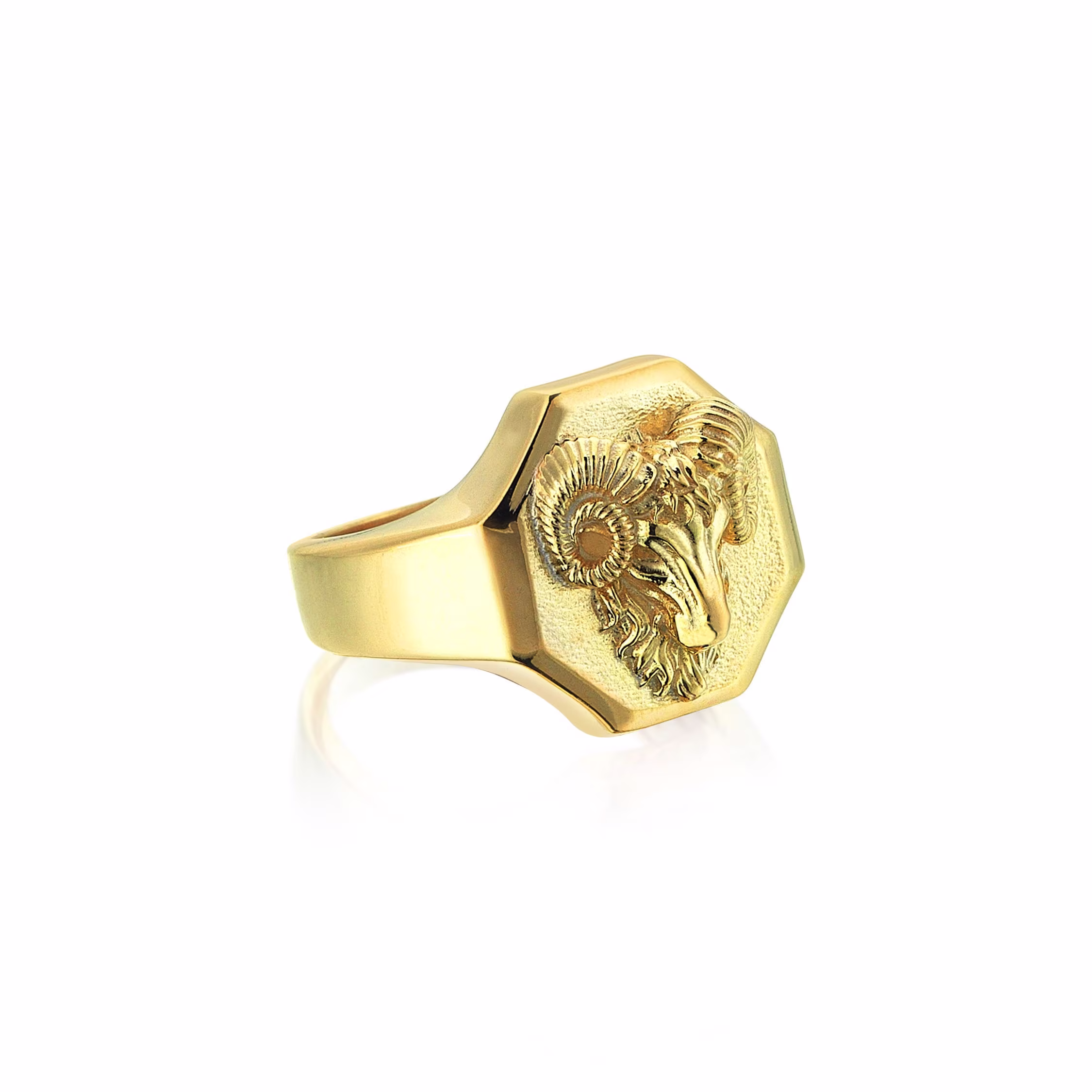 Solid Gold Aries Ram Signet Ring, Animal Handmade 10K 14K 18K Custom Men Zodiac Jewelry, Stylish Biker Smart Gift