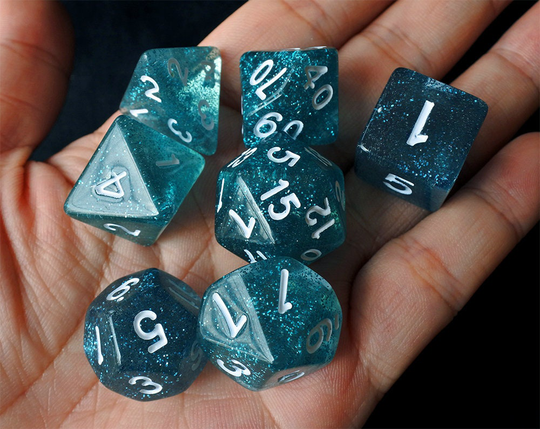 Dnd Dice Set/Transparent Blue Glitter Polyhedral Dice D&d Dice, Dungeons & Dragons, Rpg Critical Role Roll N/White | Dg07