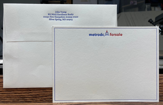 Custom Letterpress Printed Two Color Note Cards & Envelopes