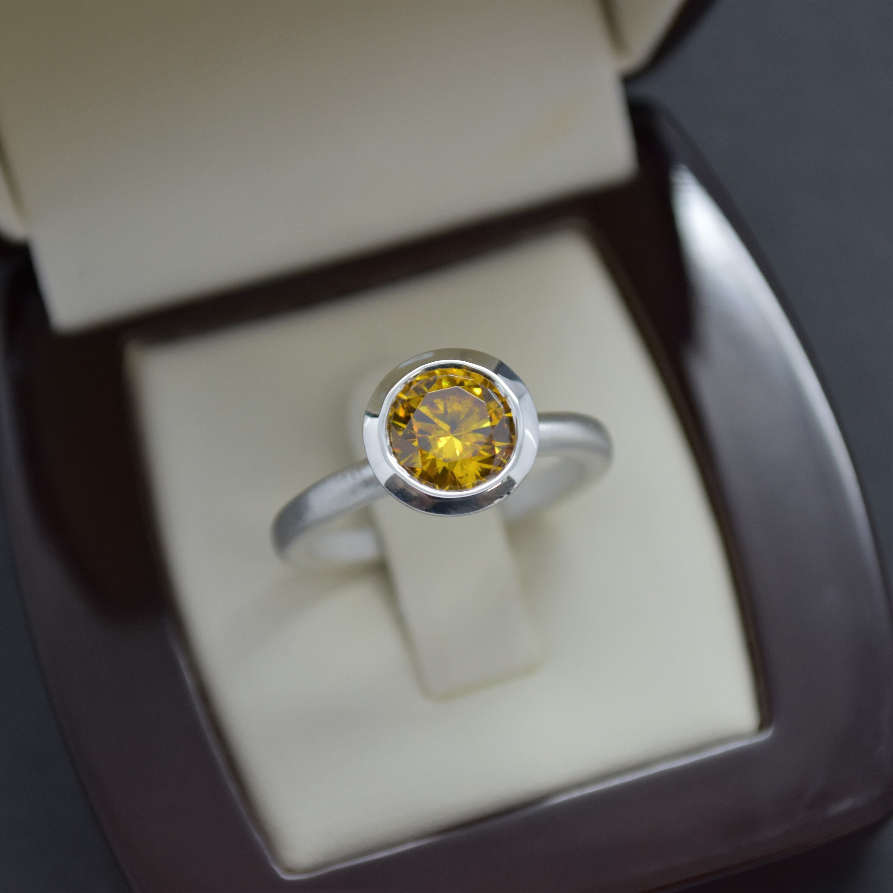 November Birthstone Ring, Yellow Stone Cubic Zirconia Canary Lollipop Ring