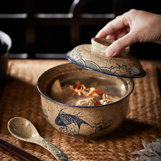 Japanese Ceramic Bowl, Vintage Style Ramen Miso Soup Rice Bowl Gift For Mom, Foodie
