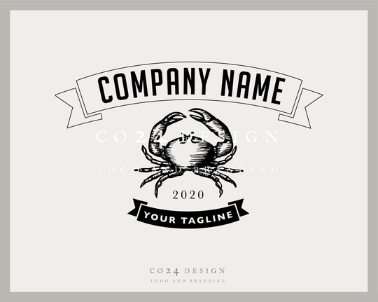 Crab Logo, Vintage Style Pre-Made Restaurant Marine Life Fishmonger Seafood Logo | Eps, Svg, Jpeg, Pdf, Png Files