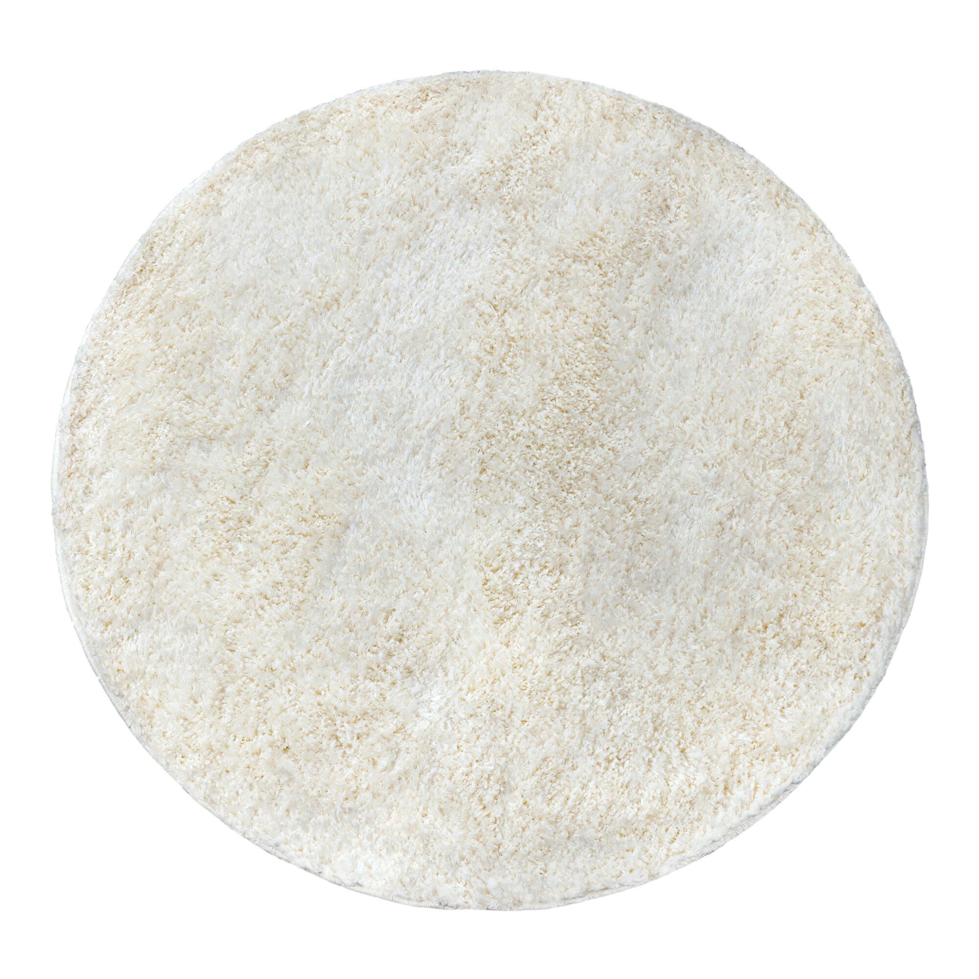 Round Ivory Shag Hayes Area Rug: White - Polyester by World Market