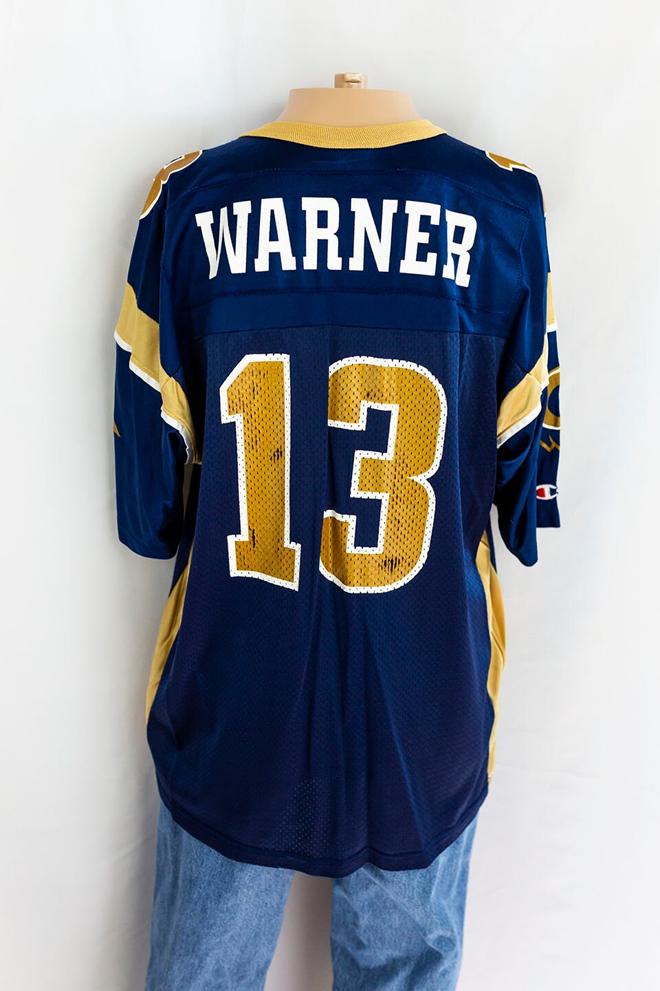 Vintage Nfl Champion St. Louis Rams Kurt Warner Blue Home Jersey 13 Size L 44