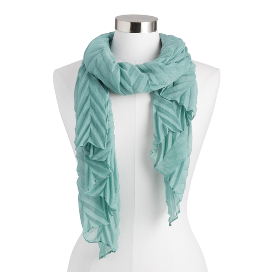 Dusty Teal Chevron Pleated Scarf: Green - Polyester by World Market