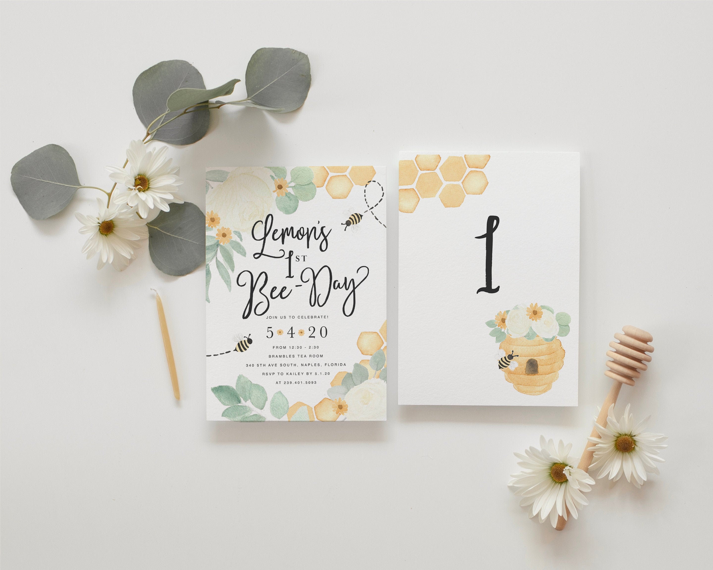 First Bee-Day Bee Birthday Invitation, 1st Honey Invite, Neutral