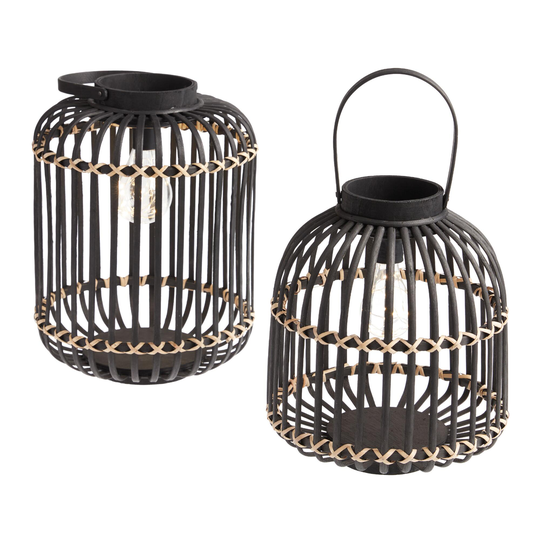 Black Natural Fiber Solar LED Lantern by World Market