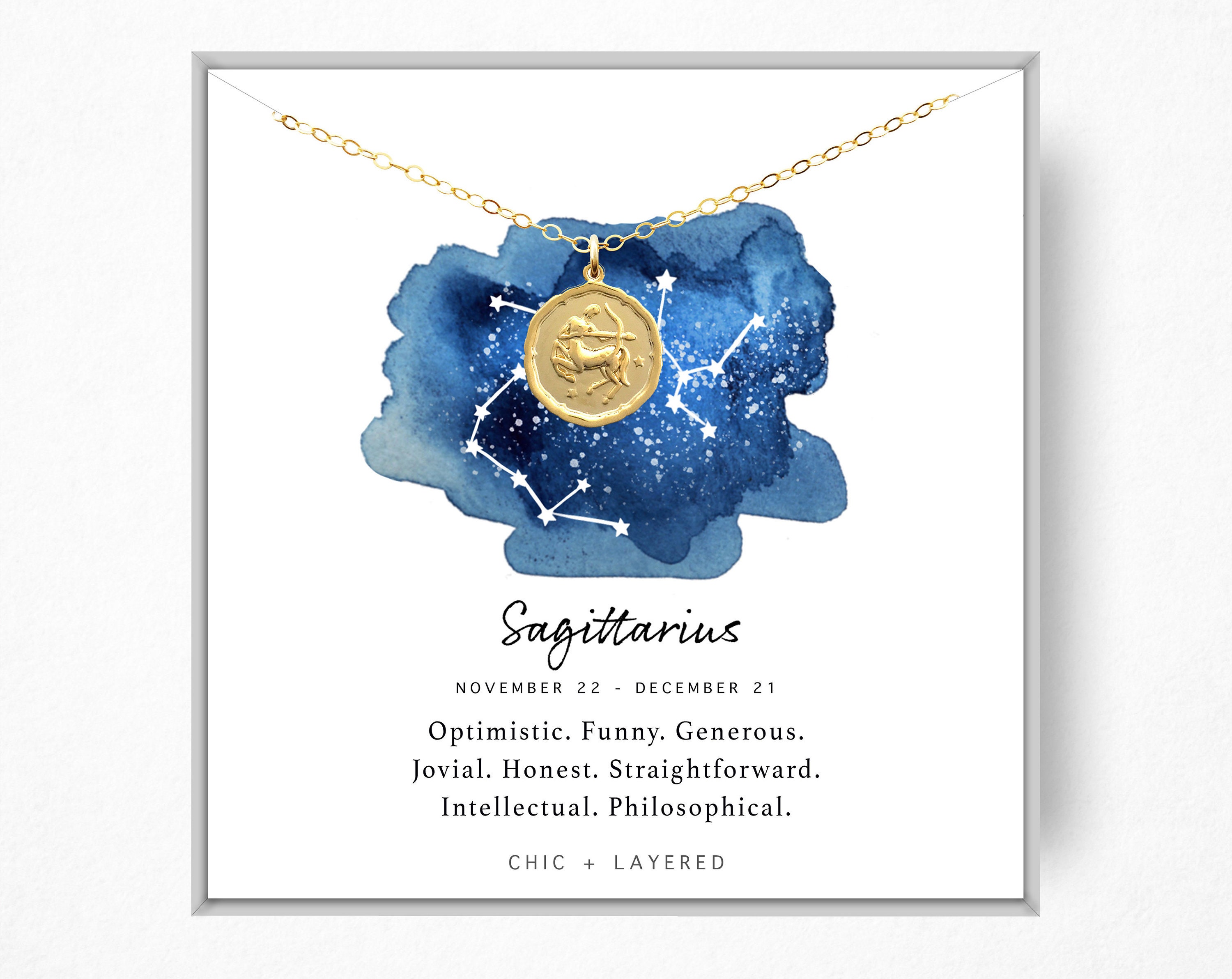 Sagittarius Gift Necklace Zodiac Horoscope Birthday Astrology Sign For Her