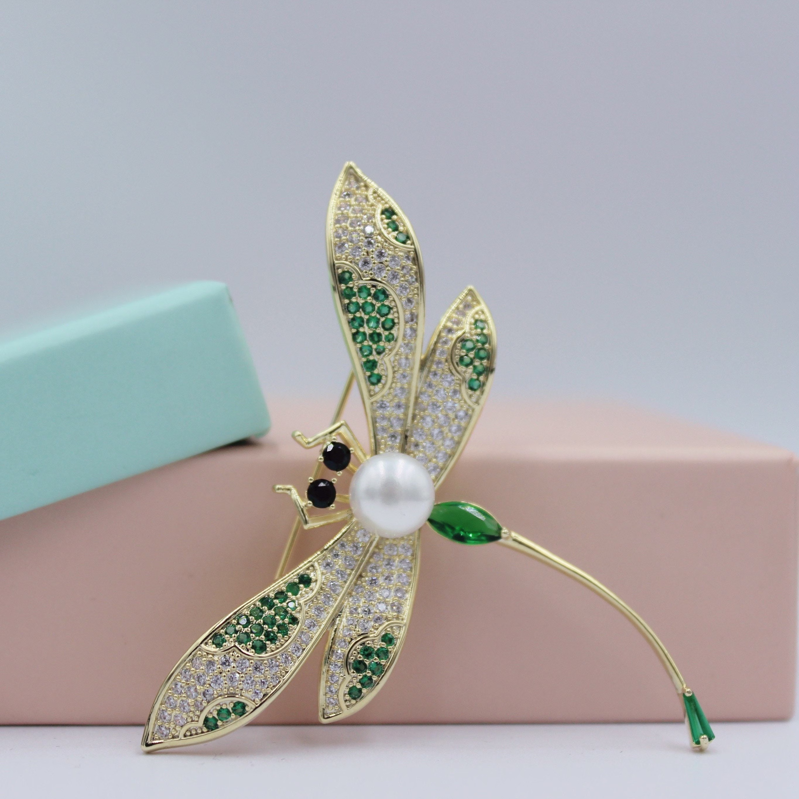 Dragonfly Brooch, Crystal & Jade Swarovski Crystal Brooch, Brooch For Women, Mother Gift, Wedding Gift, Mother Day, Minimalist Brooch