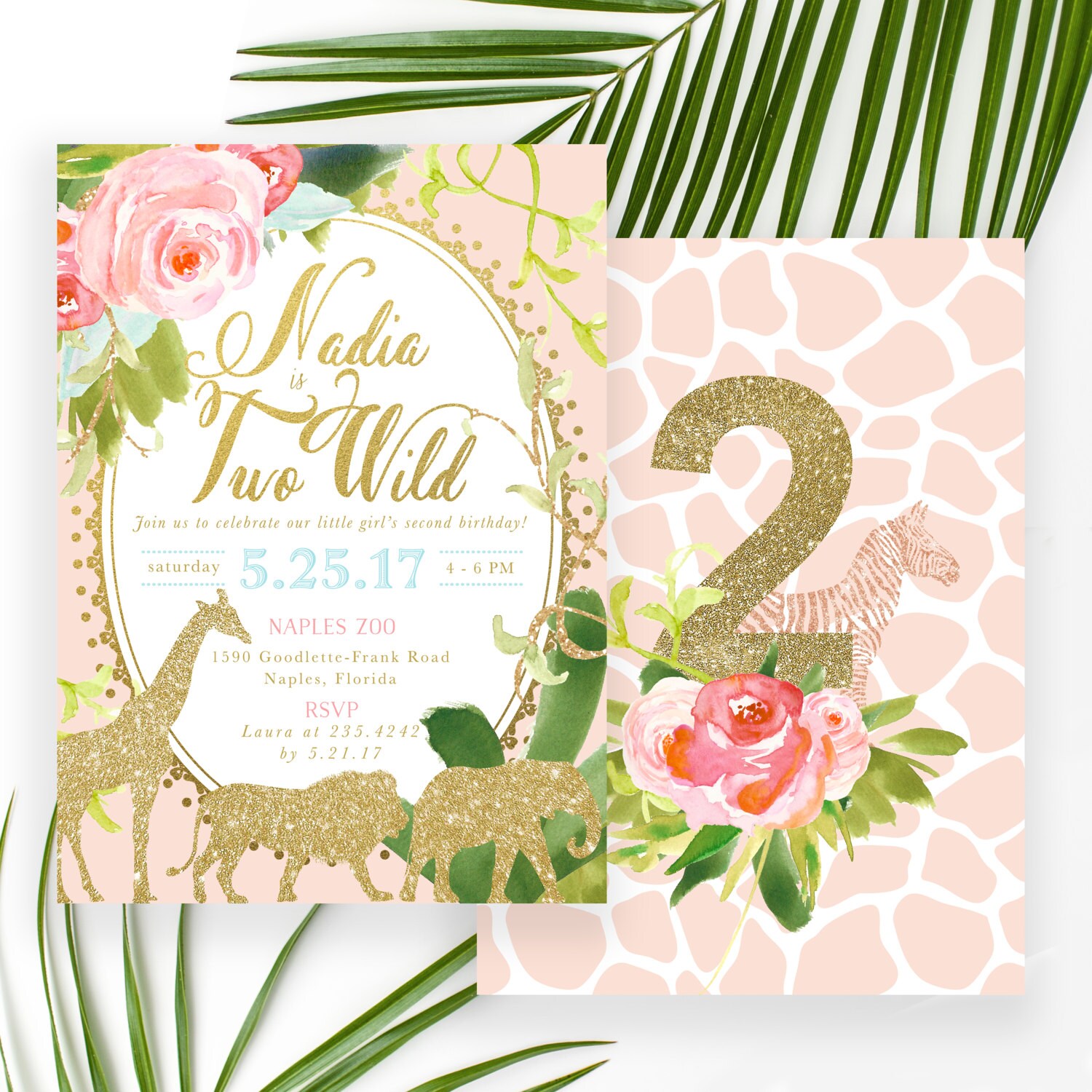 Safari Birthday Invitation, Girls Invite, Girl Jungle Glam Party Any Age - Nadia