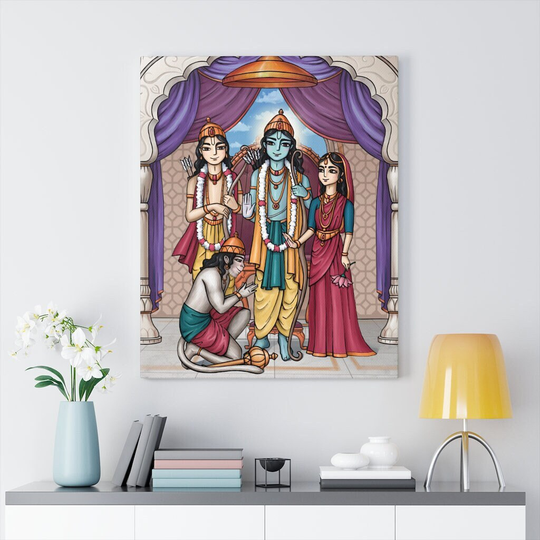 Sita Ram Lakshman Hanuman - Canvas Wall Art Print || Krishna Hare Spiritual Canvas