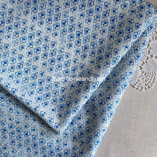 Silk Fabric, Blue & White Pattern Print, Silk Cotton Blend Half Yard By 54" Wide