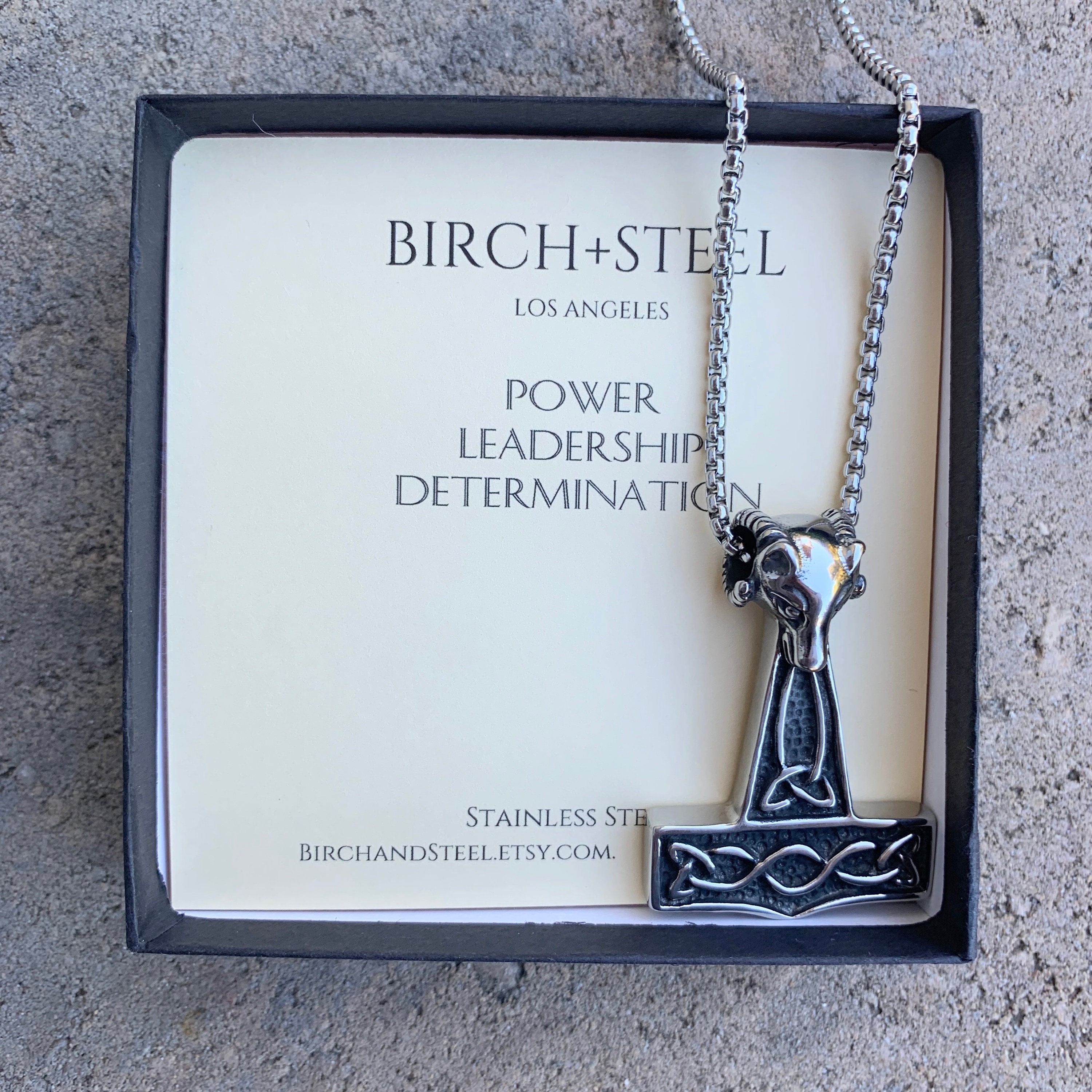Thor's Hammer With Ram's Head Pendant Necklace, Stainless Steel Viking Mjolnir Celtic Hammer, Gifts For Aries Men