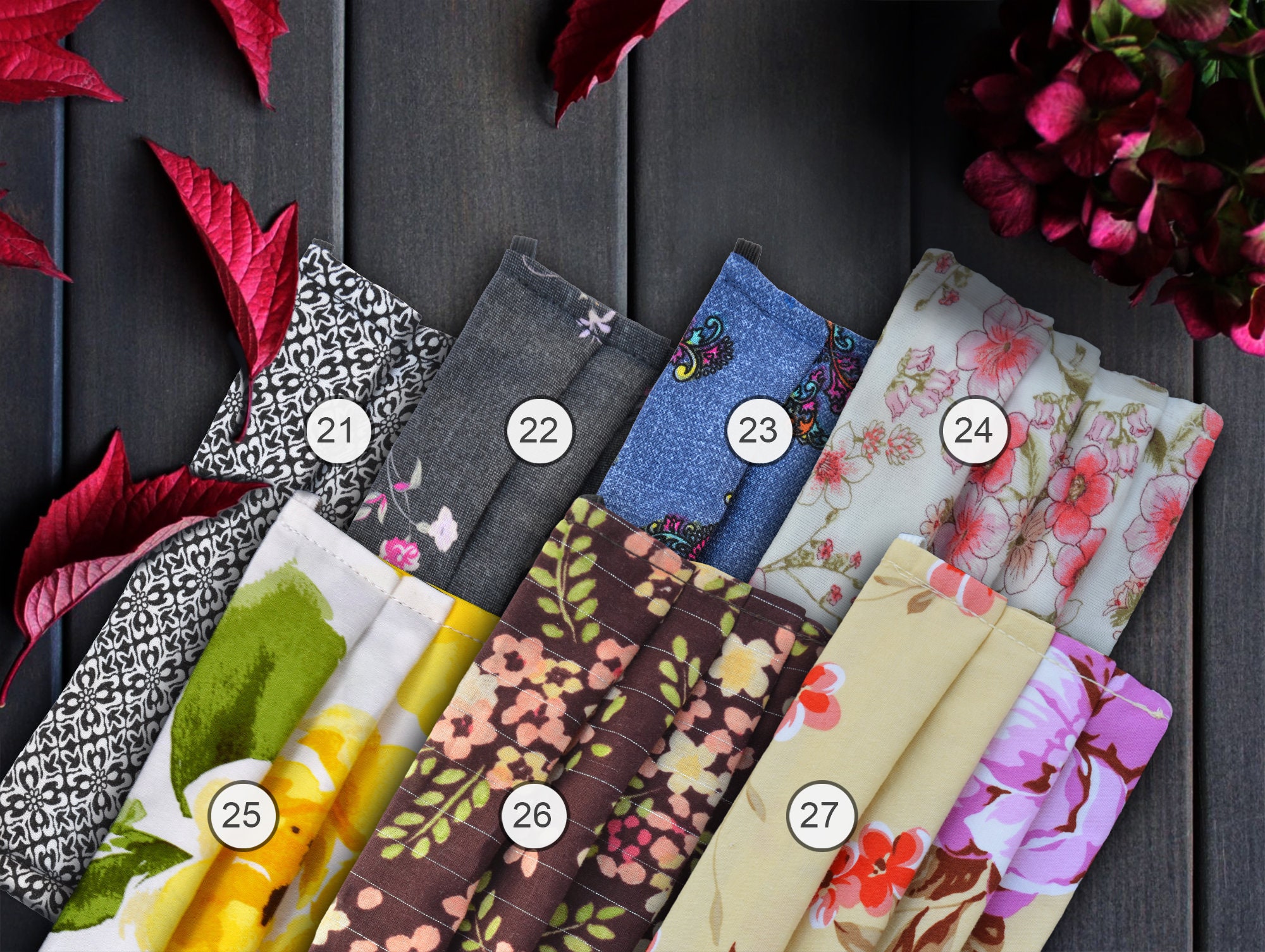 Handmade Dual Layer Cotton Blend Triple Pleated Floral Pattern Face Mask. Dust Face Cover. Washable Reusable. Made in The Usa