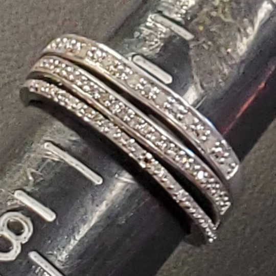 Trio Of Dainty Pavé Diamond & Silver Stackable Jwbr Rings .925 Sterling Size 7-7.25