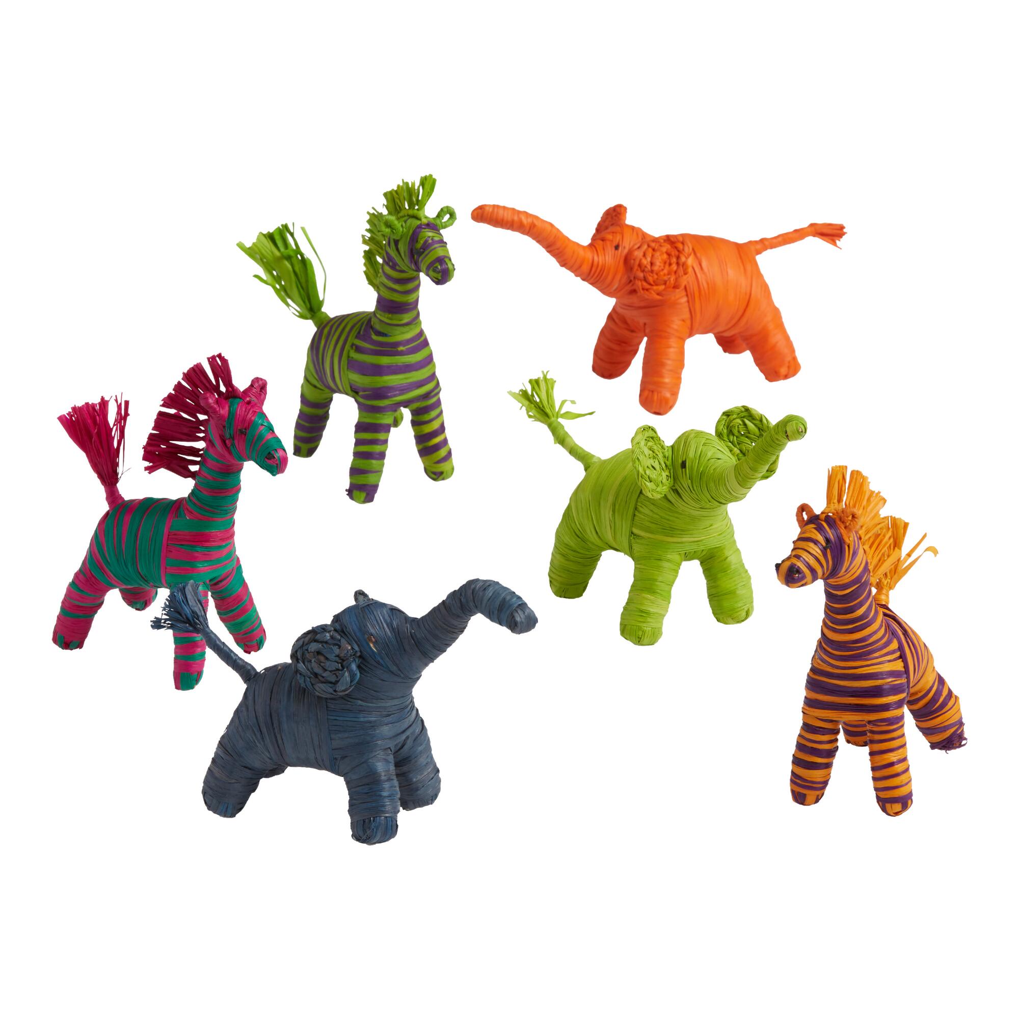 Raffia Elephants and Giraffes Set of 6: Multi by World Market