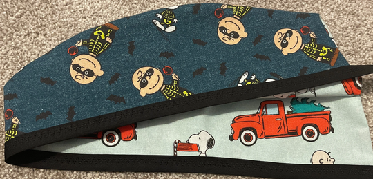 Halloween/Christmas Men's Women's Reversible Surgical Scrub Cap Hat Machine Washable Peanuts Snoopy