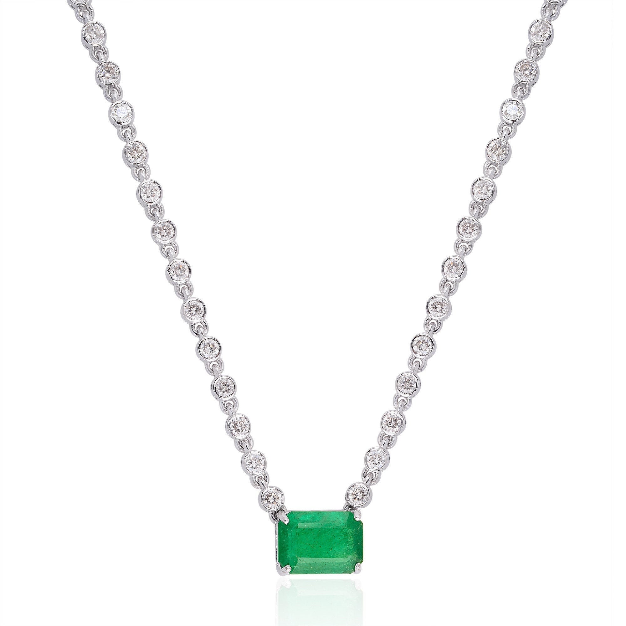 On Sale Emerald Diamond Necklace 14K Solid Gold Jewelry Pendant With Diamonds Gift For Her Gemstone Chic