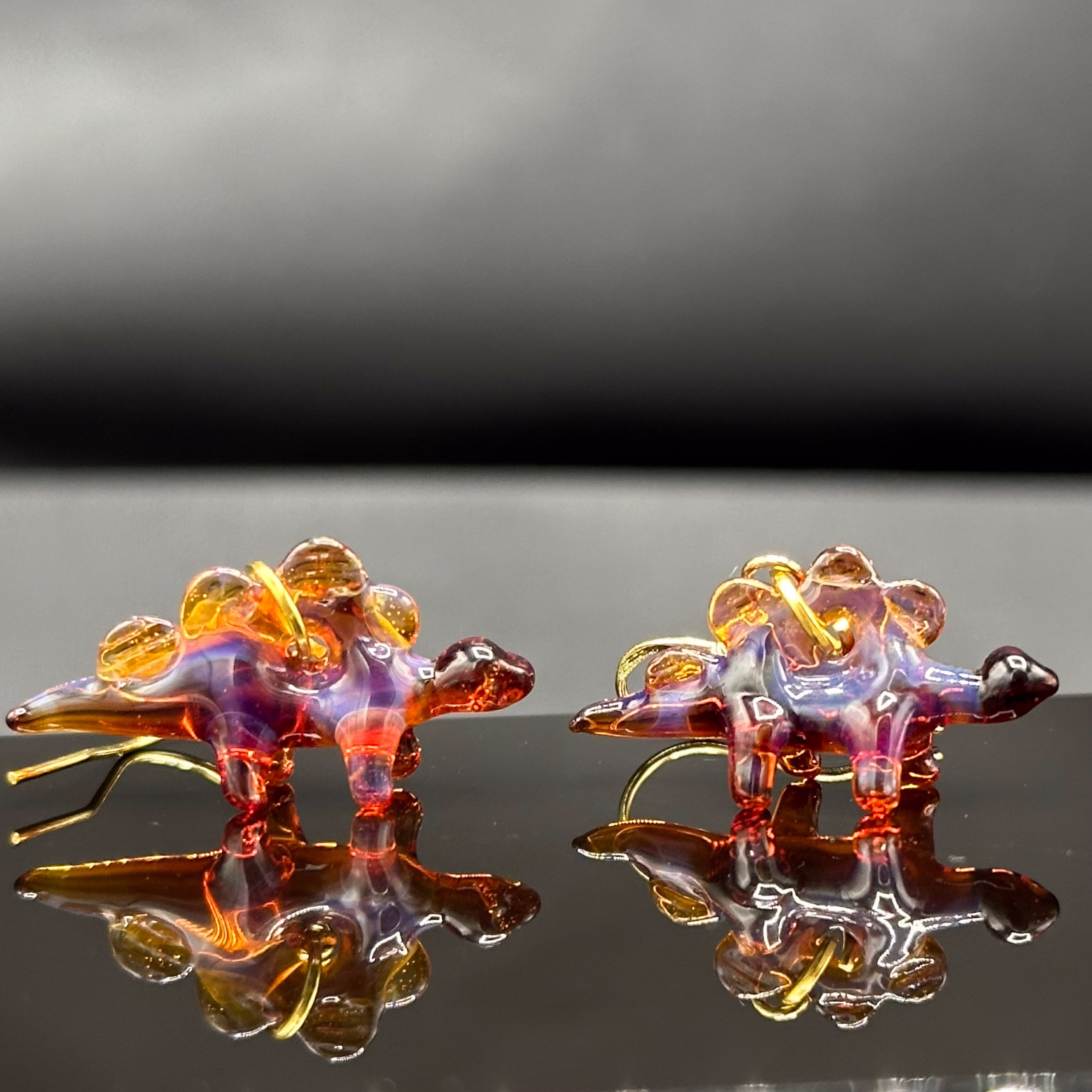 Glass Stegosaurus Earrings | Cosmic Dinosaur Earrings Handmade Mini Earrings, Silver Filled Hypoallergenic in Usa