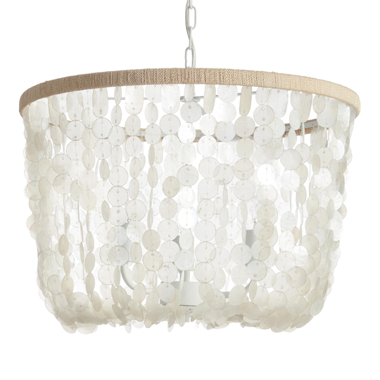White Capiz Bell 3 Light Chandelier: Natural - Capiz Shell - 25"-29" by World Market
