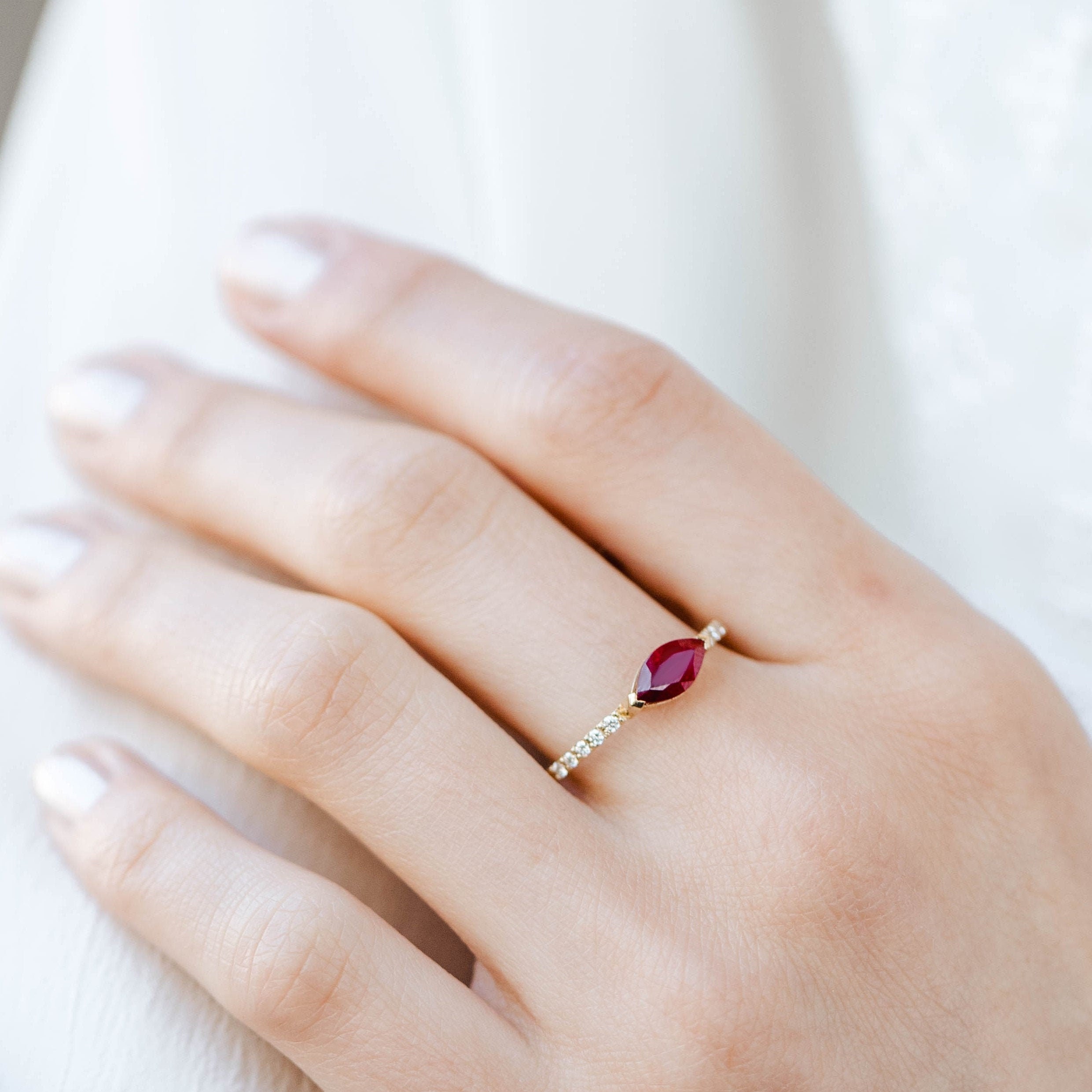 Ruby Engagement Ring, Marquise Diamond Pave 14K Gold Ring For Women, Kyklos Jewelry Gr0453A
