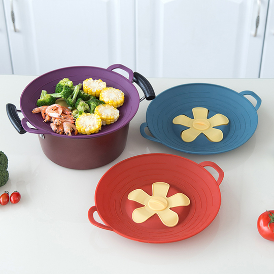 Pot Cover Spill-proof Flower Petals Shape Silicone Foldable U-shape Boil Overflow Lid for Kitchen