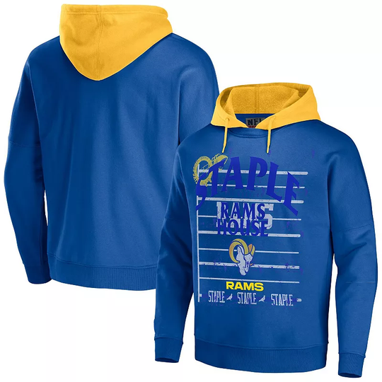 Men's NFL x Staple Navy Los Angeles Rams Throwback Vintage Wash Pullover Hoodie, Size: Small, LAR Blue