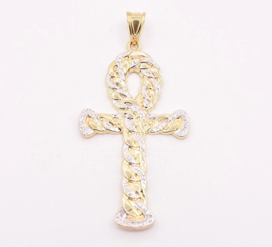 3.5" Huge Ankh Cross Jesus Pendant Charm Diamond Cut Real 10K Yellow White Gold