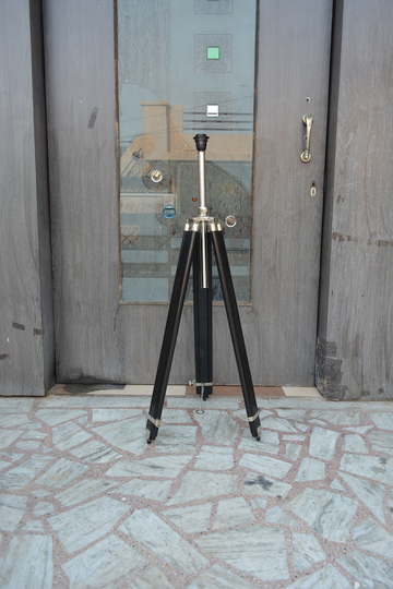 Wooden Black Tripod Stand Decorative Floor Shade Lamp Chrome Polished