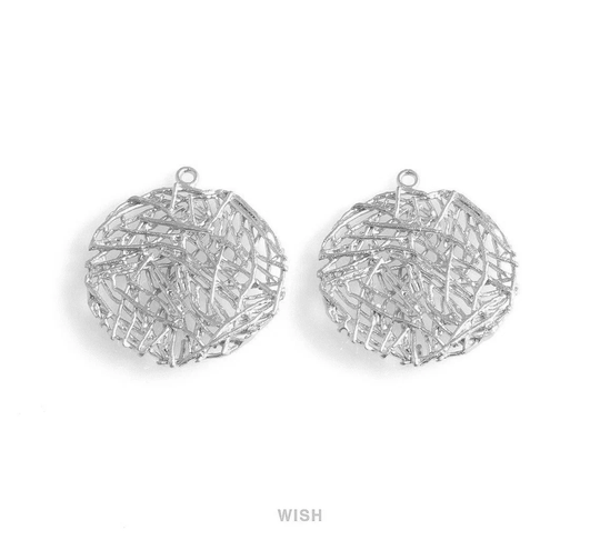 Round Mesh Pendants in Matte Rhodium, Abstract Charm/Pendant Twigs Branches 20.3Mm X 22.3Mm Mmrh-437-P