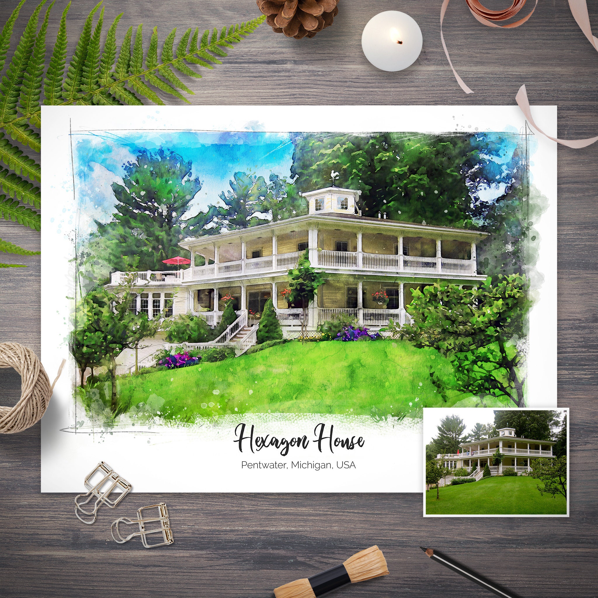 Custom House Artwork, New Home Gift, Watercolor Portrait, Drawing From Photo, Personalized Art, Housewarming, Painting Picture