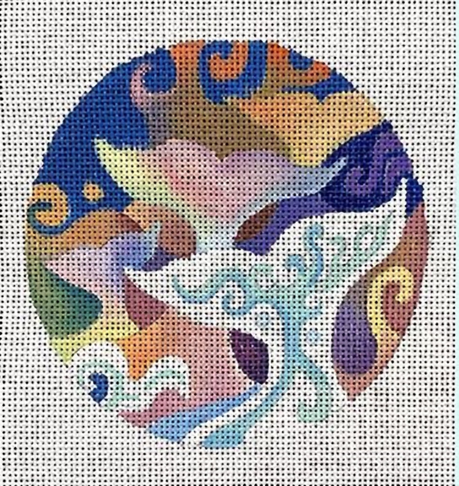 Needlepoint Handpainted Brenda Stofft Whale Dance Ornament 4""