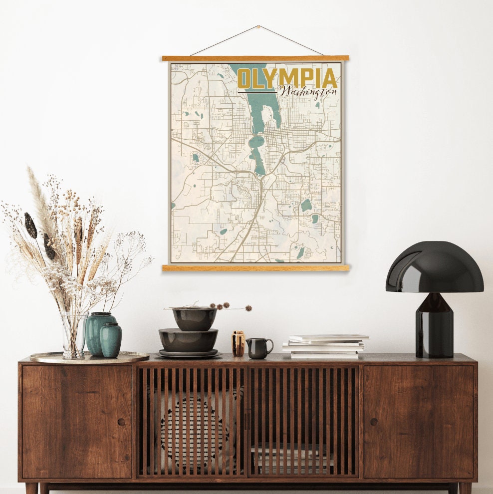 Olympia Washington City Street Map | Hanging Canvas Of Printed Marketplace