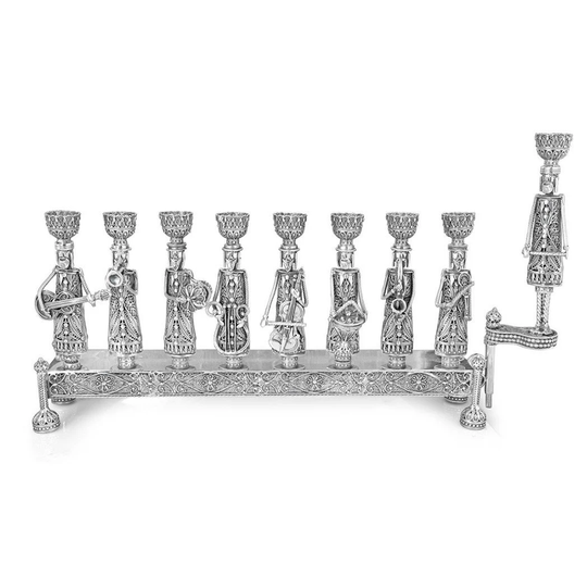 Yemeni Hand Made Sterling Silver Chasidim Menorah