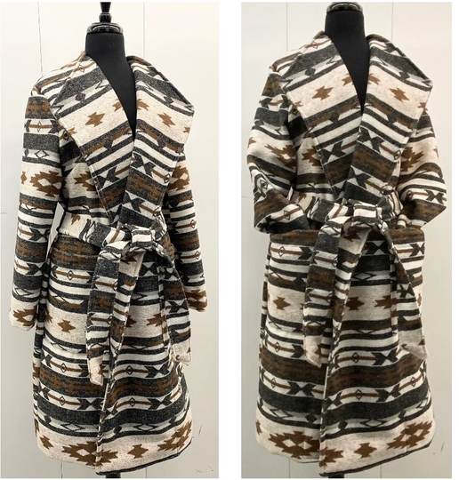 Wool Blend Trench Coat in Cream Light Brown & Black