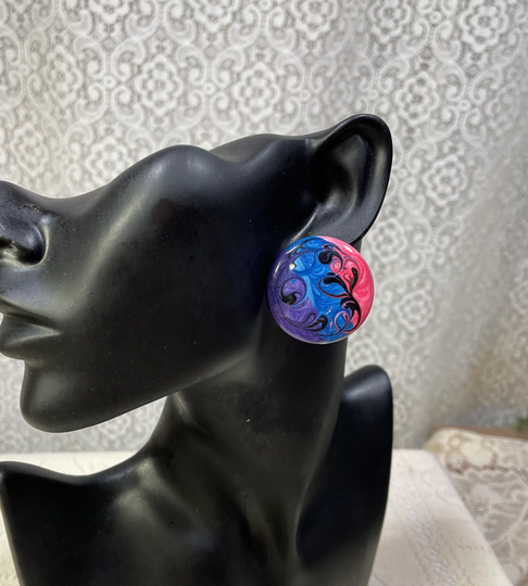 Vintage Blue Purple Pink Circle Earrings, Abstract Jewelry