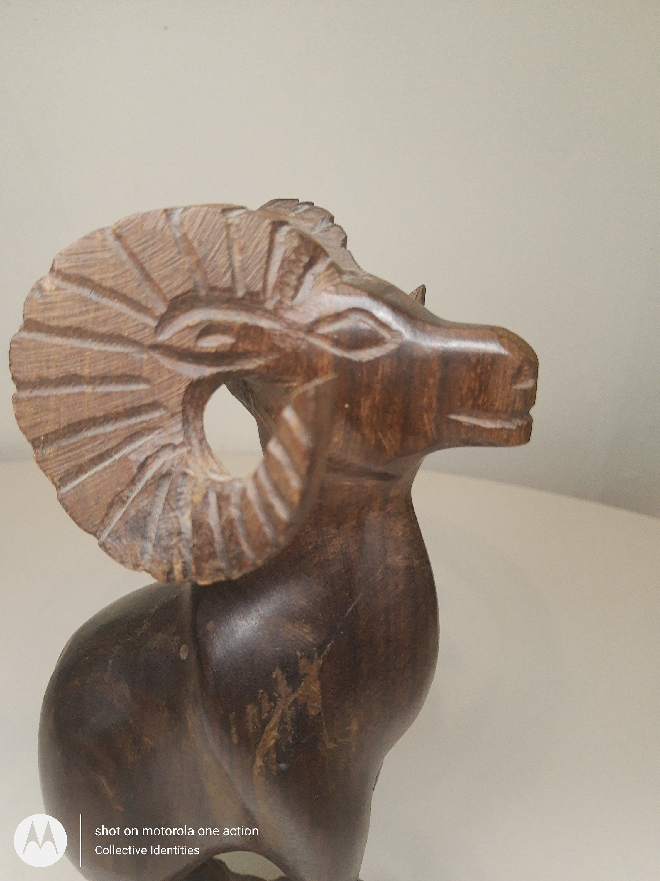 Vintage Iron Wood Ram. 49 Hand Carved."