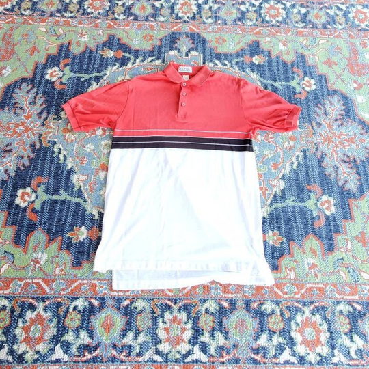 Vintage Polo Shirt Golf 80's Vintage Sea Palms By Hartwell 50/50 Cotton Poly Blend Sporty Muted Colors Red Black White Size Large