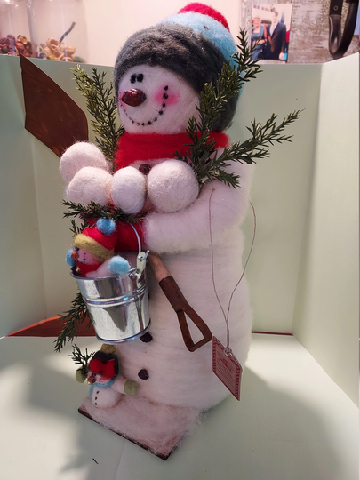 New - Bucket Of Fun Felted Wool 11" Snowman