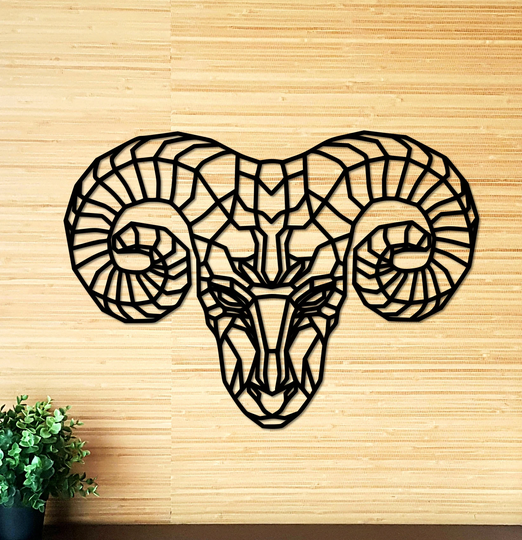 Geometric Wooden Ram Head Wall Art, Decor, Table Decor, Animal Home Gift