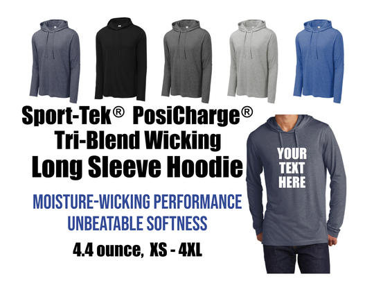 Sport-Tek ® Posicharge Tri-Blend Wicking Long Sleeve Hoodie, Hoodie Tee, St406