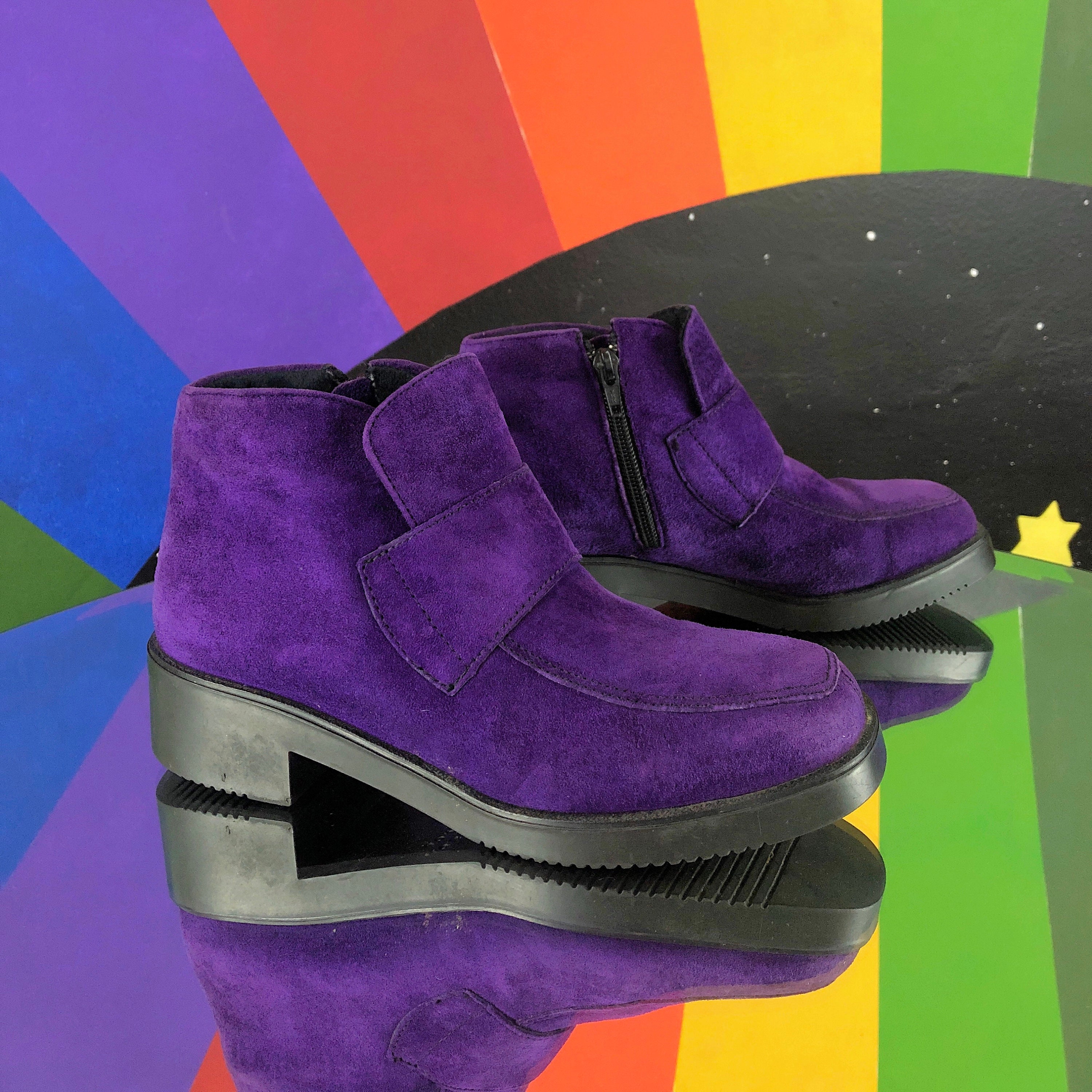 6/6.5 Us - 1990S Y2K Vintage 90S Does 70S Funky Shoes Booties Grunge Groovy Rock Glam Babe Footwear By Hush Puppies